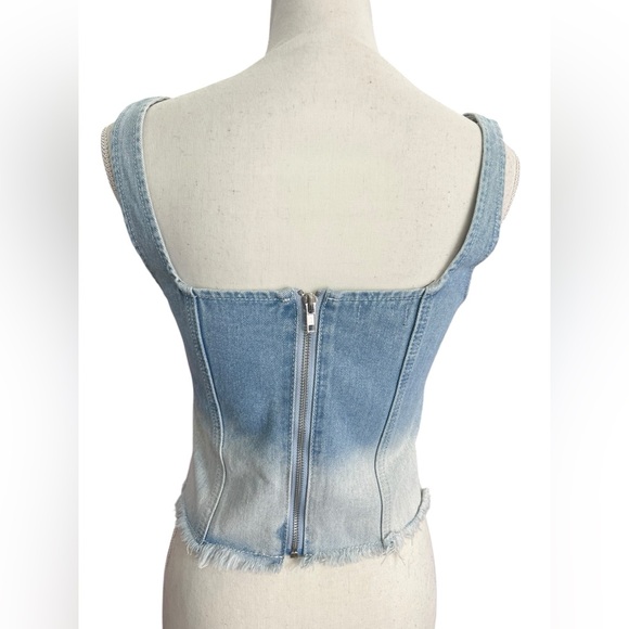 Pretty Little Thing Denim Frayed Hem Corset Top Blue Ombré size 6 - Picture 3 of 7